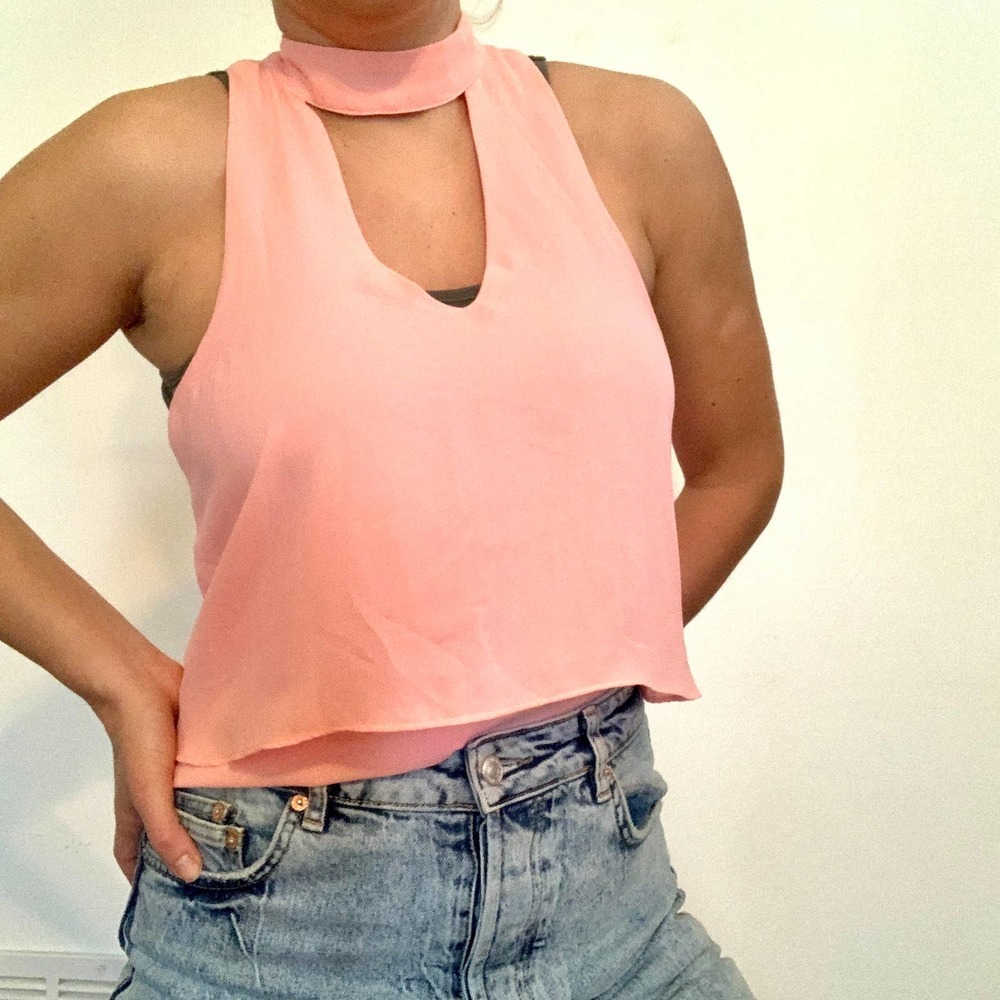 Karlie Light Pink Cutout Layered Choker Tank Top NWT - Picture 3 of 9